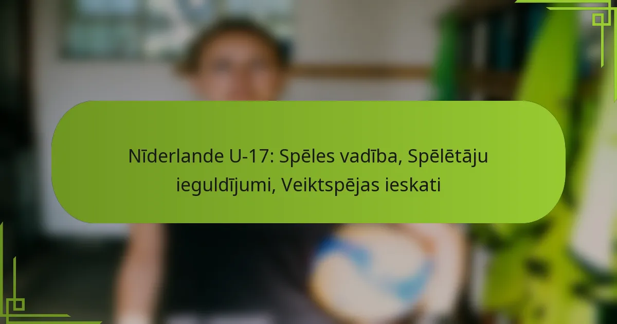 Nīderlande U-17: Spēles vadība, Spēlētāju ieguldījumi, Veiktspējas ieskati